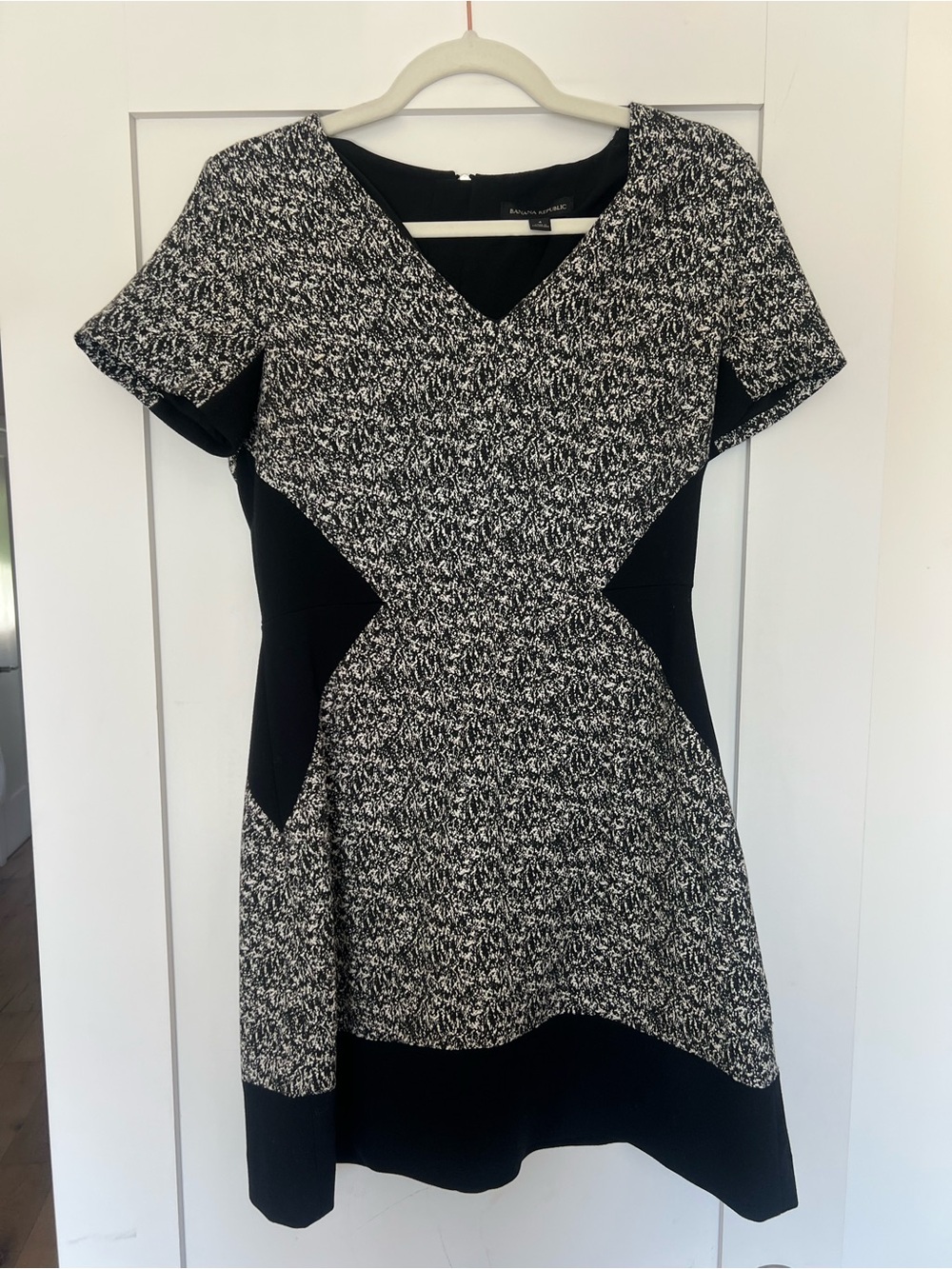 Banana Republic Black and White Textured Fit-and-Flare Mini Dress